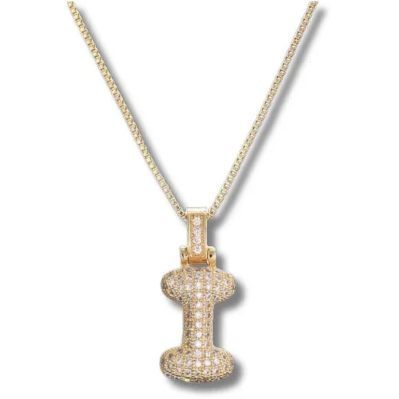 Bubble Letter Initial "I" Pendant w/Chain Necklace - Picture 1 of 7